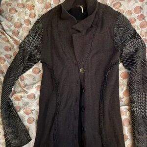 Free People Black and Gray long sleeve button down